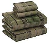 RUVANTI Flannel Sheets Queen Size - 100% Cotton Double Brushed Bed Sheets, Deep Pockets 16 Inches Queen Sheet Set, All Seasons Breathable & Extra Soft - Warm & Cozy, 4 Piece, DNA Plaid