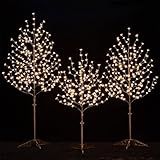 TYBEEU Lighted Cherry Blossom Tree Set 4ft, 5ft and 6ft with 144/184/240 Warm White LED Lights for Holiday Decor - Dimmable, UL Certified, Waterproof - Ideal for Indoor and Outdoor Decoration