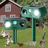 2Pack 2025 Ultrasonic Animal Repellent Outdoor Deer Repellent Devices Solar Animal Repeller Motion Activated Deterrent to Scare Cat Squirrel Rabbit Raccoon Skunk with LED Flash Lights for Yard Lawn