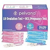 Pelvana Pregnancy and Ovulation Test Strips Combo Kit - 25 LH Fertility Test Strips + 10 Pregnancy HCG Checker Kits - Identify Your Peak Fertility Days - Easy at Home Ovulation Tests (35 Piece Kit)