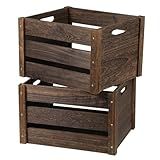 Edergoo Wooden Crates 2 Pack, Rustic Handmade Wood Crate with Handles, Durable Large Wooden Crates for Display & Decor, Brown
