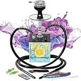 Cosmic Clouds Clear Hookah Set with Everything - Acrylic Glass Hookah with LED Light and Remote Control | Electric Hookah Heat Management Device, Includes Steel Coal Tongs, Shisha Fork, 2 Silicone Hoses, Brush, Custom Carry Case & 2 Extra Silicone Tips