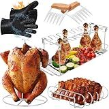 Funnymoom Beer Can Chicken Holder, Chicken Leg Rack, Butt Stand Rib Rack, BBQ Gloves, Meat Shredder Claws Silicone Tong BBQ Party Favors Barbecue Grill Accessories Kit for Grilling Gift Barbecue Set
