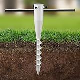 17" Stainless Steel Screw-in Ground Stakes - Extra-Long Spiral Anchor for Patio Umbrella Base, Canopy Weights on Beach/Lawn Weatherproof Pole Holder for 1-2" Posts, White