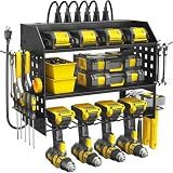 SPACECARE Power Tool Organizer with Charging Station 6 Outlets, 3-Layer Heavy Duty Wall Mount Drill Storage Rack, Cordless Tool with Utility Shelf, Garage Organization and Storage for Workshop- Black