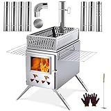 H&ZT Sauna Hot Tent Stove, Portable Wood Burning Stove with Stone Box & 9 Chimney Pipes, Outdoor Rocket Stove Heater for Dry Sauna, Cooking & Winter Heating