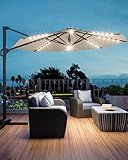 GarveeLife 10 ft Patio Umbrella Outdoor Solar LED Large Cantilever Umbrella Market Sun Shade Windproof Offset Umbrella with 360-Degree Rotation for Garden Deck Pool Patio, Tan
