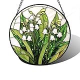 DASTOLL Stained Glass Window Hanging, Lily of The Valley Flower Sun Catchers Colorful Glass Panel Green Plants Suncatcher Decor for Birthday for Women,Men,Wife, Lovers, and Mom 6.3 in