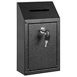 KYODOLED Money Cash Drop Box Wall Mount with Key, Metal Donation and Suggestion Box with Slot and Lock for Home, Farm or Office, Black, 10.24 x 5.7 x 2.95 Inch