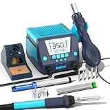 BAKON 882 2-In-1 Digital Soldering Hot Air Rework Station Kit with 3 Preset Channels,Auto Sleep Solder Iron, °C/°F Conversion,Solder Wire, Tips,Tweezers, Nozzles,Solder Sucker