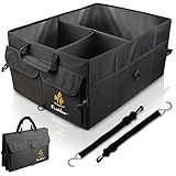 EcoNour Trunk Organizer for Car | SUV Collapsible Cargo Storage Box with Detachable Dividers, Mesh Pockets & Adjustable Straps | Multi Compartment Organizer for Groceries, Tools, Travel – Black