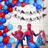 Spidrman Garland Decoration – Web-Themed Hanging Banner for Birthday Parties, Hero Events & Celebrations – Red & Blue Cityscape Design for Wall, Backdrop, Dessert Table or Room Décor