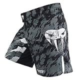 SOTF MMA Boxing Fight Shorts Mens Stretch Sports Training Shorts, Gray With Pocket, M for waist 34-35inch