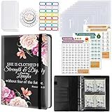 100 Envelopes Money Saving Challenge, A5 Budget Binder with Cash Envelopes & 3 Budgeting Planner Trackers to Save $5,050 Money ，Savings Challenge Book for Organizer, Proverbs 31-25 Bible Verse