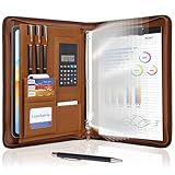 Leathario Portfolio Binder, 3-Ring Folder Organizer, Includes 5 Sheet Protectors and a Pen, Vegan Leather A4 Padfolio for Tablets, Business Conferences Professional Document Organizer, Office Supplies