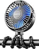 SWEETFULL Portable Stroller Fan with LED Display, 4 Speed Rechargeable Mini Clip On Fan, 360° Rotate Flexible Tripod Better Cooling Small Baby Fan for Car Seat Crib Travel Bike Treadmill (Black)