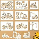 beinkmake 9Pcs Construction Vehicles Stencil PET Painting Templates Tractor Inlay Border Stencils for Furniture Reusable DIY Craft for Wall Wood Fabric Canvas Paper Decor