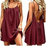 JHTK Backless cami Dress Short for Women Mini 30 Colors House Backless Dress Sleeveless Cami Lounge Dress Above Knee House Dress (US, Alpha, Large, Regular, Regular, Wine)