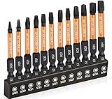 12-Pack Square Drive Bits- PREMIUM S2 Alloy Steel Square Bit Set Magnetic Heads- Robertson Square Drill Bit Set (Long 2.55"& Hex Shank) Square Head Screwdriver Sizes #0, 1, 2, 3, and #4