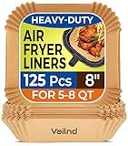 Air Fryer Paper Liners, 125Pcs Parchment Paper, Air Fryer Liners Disposable for Microwave, Non-Stick Air Fryer Liner Square Free of Bleach (8IN)