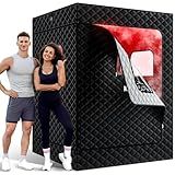 KASUE Upgraded 2 Person Sauna Box, Portable Infrared Sauna with 5-Layer Waterproof, 2 Steamers, 2 Folding Chair, 71”x 36”x 49” for Indoor, Outdoor, Gym, Spa, Carbon Black