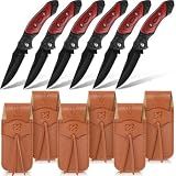 Abbylike 6 Set Groomsmen Gifts Personalized Groomsmen Knife with Leather Sheaths Mini Folding Knives Proposal Gifts for Wedding Party Favors(Retro,Red)