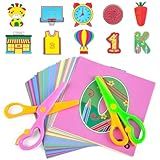 Koogel Toddler Scissors Practice Kit for Ages 3-5, 2 Training Blunt Tip Safety Scissors & 120 Sheets Paper Cutting for Early Preschool Development Tools, Hand-Eye Coordination, Learn to Cut Line Skill