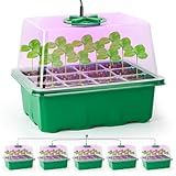 Bonviee 5 Packs Seed Starter Tray with Plant Light, Elevated Seedling Starter Trays Kits with Adjustable Humidity Domes and Clear Cell Tray, 12 Full Spectrum led lamp Beads for Plants Indoor-Green