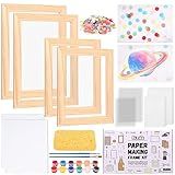 Caydo 18 Pieces Paper Making Kit, A5 A6 Size Wooden Papermaking Mould and Deckle with Mesh, Absorbent Papers Pulp Sheet Sponge Paints & Confetti, DIY Paper Making Screen Kit for Papers Craft Supplies