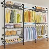Timate F3 Garment Rack Heavy Duty Clothes Rack for Hanging Clothes, Expandable Industrial Pipe Wall Mounted Clothing Racks, Adjustable Storage Wardrobe Closet Kit Walk in Closet Systems, Black