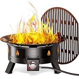 Ciays Large Propane Fire Pit 19 Inch, Gas Fire Pit with Grill Grate, Folding Legs, Hose Hooks, Propane Tank Holder, Cover & Carry Strap, CSA Certified Portable Outdoor Fire Pit for Camping, 58,000 BTU