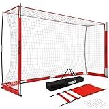 RINREA Portable Soccer Goal, Collapsible Soccer Goal Net Metal Base, Quick Setup Soccer Training Equipment with 1 Carry Bag, 1 Agility Ladder, 4 Ground Nails (Red)