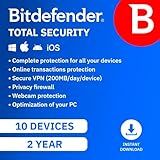 Bitdefender Total Security - 10 Devices | 2 year Subscription | PC/MAC |Activation Code by email