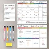 Dry Erase Magnetic Calendar for Refrigerator, 3 Pack- Monthly & Weekly & Daily Planner Magnet Whiteboard for Fridge Wall Door - Shopping, Meal/Menu, To Do List, Family Schedule Planning Board, 14"x11"
