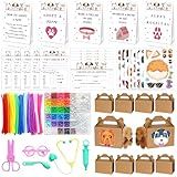 1214 Pcs Adopt a Puppy Party Favors Dog House Treat Boxes Dog Adoption Certificates Nurse Toys Make a Collar for Your Puppy Decorate a House for Your Pet and More for Dog Birthday Party(Brown)