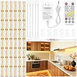 EMITEVER Under Cabinet Lighting kit, 6 PCS COB LED Strip Lights 3000K Warm White, UL Listed Dimmable Led Lights Strip for Kitchen Cabinet, Counter, Shelf, with Remote & Adapter, Timing, 9.8ft