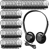 Flutesan 60 Pieces Classroom School Headphones Bulk on Ear Headphone with 3.5mm Headphone Plug in Adjustable Disposable for Kids Adults Student Noise Stereo Sound Library No Microphone