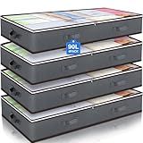 Budding Joy 90L Under Bed Storage Containers, Closet Organizers and Storage Bins, Foldable Underbed Storage Bags for Linen Sheets, Blanket, Clothing, Comforter, Sweaters, Pillows, Wrapping Paper, Grey