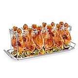 onlyfire Chicken Leg Rack for Grill with Drip Tray, 12 Slots Chicken Wing Rack - Premium Stainless Steel Chicken Drumstick Rack for Smoker - Chicken Drumstick Holder for Grill Accessories