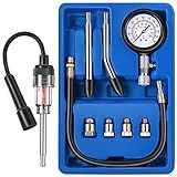 Fiada 9 Pieces Automotive Compression Tester Kit and Spark Plug Tester, Universal Car and Motorcycle Engine Testing Tools for Cylinder Pressure Gauge (Blue)