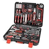 Prostormer 259-Piece Tool Kit, General Household Hand Tool Set with Plastic Storage Toolbox, Portable Complete Repair Tool Box for Home and Car (Red)