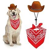 PAYHTOW Dog Cowboy Costume, Dog Halloween Costumes Halloween Pet Dogs Cowboy Hat with Bandana Scarf for Small Medium Large Dogs Pets (Brown, Large)