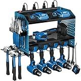 Veitorld Power Tool Organizer with Charging Station, Heavy Duty Modular Wall Mount Rack for Garage & Shed Organization, 4 Drill Holders, Anniversary Birthday Gifts for Him Men Dad Man Husband(Blue)