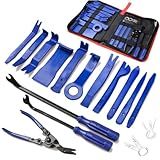 Poraxy 19Pcs Trim Removal Tool, Car Panel Dashboard Door Audio Trim Removal Tool Kit, Auto Clip Pliers Fastener Remover Set, Plastic Pry Tool, Automotive Upholstery Removal Kit