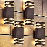 DASTOR 4 Pack Outdoor Wall Lights, Brown Exterior Lighting Fixtures Wall Mount, 2-Layer Modern Outdside Lights for House, Up and Down Outdoor Sconce Lights for Porch Patio Garage
