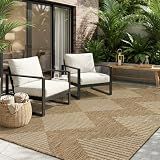 MontVoo-Outdoor Rug Carpet Patio Rug 5x7 ft Polypropylene Indoor Outdoor Rugs for Patio Deck Balcony Porch, Textured Weave, Durable for High Traffic, Fade-Resistant, Boho Geometric Neutral Brown