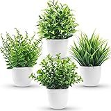 Der Rose 4 Pack Fake Plants Small Artificial Faux Potted Plants for Living Room Home Office Farmhouse Bathroom Kitchen Decor Indoor