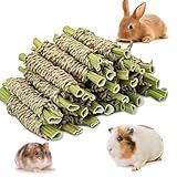 Fhiny 24 PCS Rabbit Chew Sticks, Natural Papaya Wood Seagrass Guinea Pig Chew Toys for Teeth Small Animal Molar Sticks Snacks for Bunny Guinea Pig Chinchilla Ferret Hamster Gerbil Dental Care