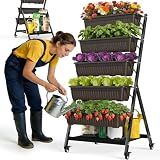 Olaiti 5-Tier Vertical Garden Bed Planter Boxes with Wheels, Drainage System & Storage Space, Mobile Vertical Garden Planter with 5 S-Hooks for Plants Vegetables Flowers Herbs in Garden Patio Yard