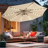 wikiwiki 10ft Solar LED Offset Patio Umbrella, Outdoor Cantilever Patio Umbrellas with Solar Lights for Backyard, Poolside and Garden, Easy Tilt Adjustment, 32 LED Lights & Polyester Shade, Beige